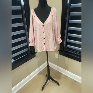 🌸 Haute Monde Blush Pink Button-Front Blouse | Size L | Pre-Loved 🌸